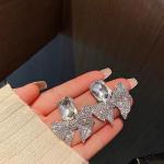 Exaggerated Mosaic Rhinestone Bow Earrings – Shining Semi-Precious Stones, Exquisite Square Crystal Studs.