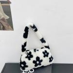 Fashion Women Cow Print Mini Shoulder Bag – Plush Winter Underarm Bag, Leopard Zebra Pattern