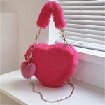 Faux Fur Heart-Shaped Handbag – Fluffy Plush Chain Shoulder Bag for Women