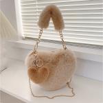 Faux Fur Heart-Shaped Handbag – Fluffy Plush Chain Shoulder Bag for Women