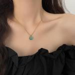 High-Quality Stainless Steel Chain, Light Green Stone, Gold Color Necklace, Luxury Jewelry for Women.