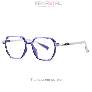 Kids Fashion Glasses, Blue Light Blocking, TR90 Metal Polygon Eyeglasses, Custom Myopia Frames.