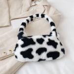 Fashion Women Cow Print Mini Shoulder Bag – Plush Winter Underarm Bag, Leopard Zebra Pattern