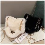 Fashion Women Fluffy Shoulder Bag – Soft Plush Winter Chain Handle, Solid Color Handbag