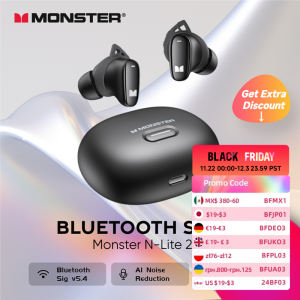 Monster N-Lite 206 True Wireless Earbuds, In-Ear Bluetooth, Noise Cancelling, Sport Earphones with Mic.