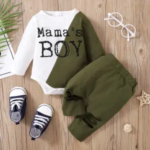 "PatPat 2PCS Baby Letter Print Romper & Hollow-out Pants Set – Soft & Comfortable"