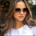 Stylish Square Rimless Sunglasses – Fashionable gradient mirror lenses for a chic, frameless look. Designer sunglasses for women.