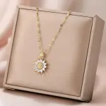 Luxury Daisy Flower Crystal Necklace – Gold Stainless Steel Sunflower Choker for Women.