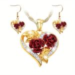 3pcs Elegant Rose Jewelry Set - Sparkling Rhinestones, Perfect for Birthdays, Anniversaries & Parties.