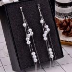 Silver Needle Korean Fashion Tassel Earrings – Sweet Imitation Pearl & Crystal, Luxury Long Earrings for Women