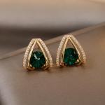 "S925 Silver Needle Green Crystal Geometric Earrings – Fashionable Rhinestone Design for Women"