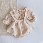 New Baby Girl Cotton Set – Long Sleeve Floral Ruffle Shirt & Romper Dress, 0-24M.