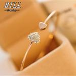 Charm Bracelet Bangles, Love Heart-Shaped Crystal, Double Opening, Fashion Bijoux, Wholesale Accessories.