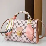 New Ladies PU Crossbody Bag – Dot Panel Print, Scarf Detail, Lock Buckle Shoulder Bag