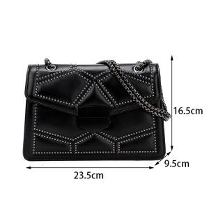 Yogodlns Vintage Rivet Chain Small Shoulder Bag, PU Leather Flap Crossbody, Fashion Square Designer Handbag.