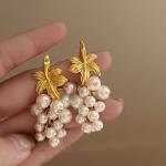 French Vintage Pearl Grape Tassel Earrings – Creative Luxury Fruit Design for Women, Elegant Fairy Style Jewelry.