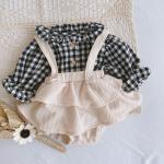 New Baby Girl Cotton Set – Long Sleeve Floral Ruffle Shirt & Romper Dress, 0-24M.