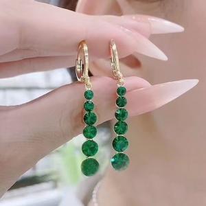 Korean Green Crystal Drop Earrings