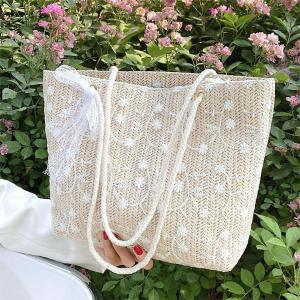 Travel Holiday Shoulder Bag – Lace Braided Large Capacity Beach & Straw Handbag