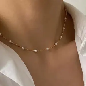 New Beads Women's Kpop Pearl Choker Necklace, Gold Color Goth Pendant Collar 2024.