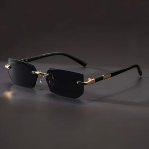 1pc Rimless Rectangle Sunglasses – Stylish Square Shades for Men and Women, Perfect for Beach and Vacation.