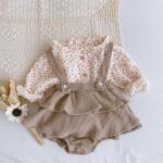 New Baby Girl Cotton Set – Long Sleeve Floral Ruffle Shirt & Romper Dress, 0-24M.