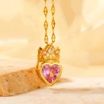 Titanium Steel Crown Love Necklace – Sparkling Rhinestone Design, Simple and Elegant Wedding Pendant for Ladies.