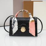 New Ladies PU Crossbody Bag – Dot Panel Print, Scarf Detail, Lock Buckle Shoulder Bag