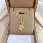 Titanium Steel Crown Love Necklace – Sparkling Rhinestone Design, Simple and Elegant Wedding Pendant for Ladies.