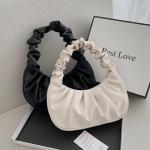 "Fashion Pleated Cloud Bag: PU leather, stylish armpit bag for shopping and casual use."