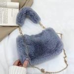 Fashion Women Fluffy Shoulder Bag – Soft Plush Winter Chain Handle, Solid Color Handbag