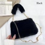 Fashion Women Fluffy Shoulder Bag – Soft Plush Winter Chain Handle, Solid Color Handbag